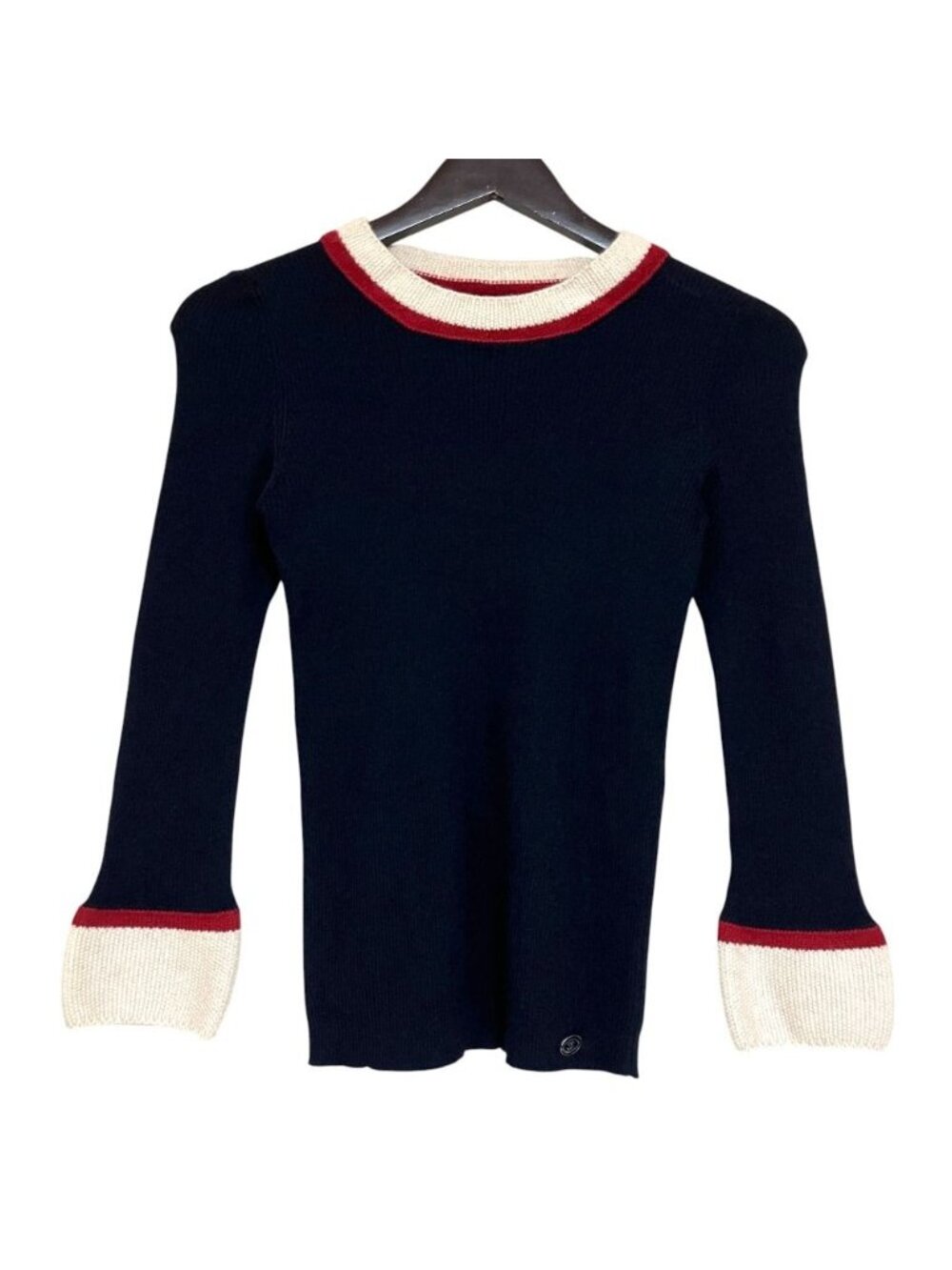 Chanel Cashmere Silk Long Sleeve Knit Top Sweater 38 Navy